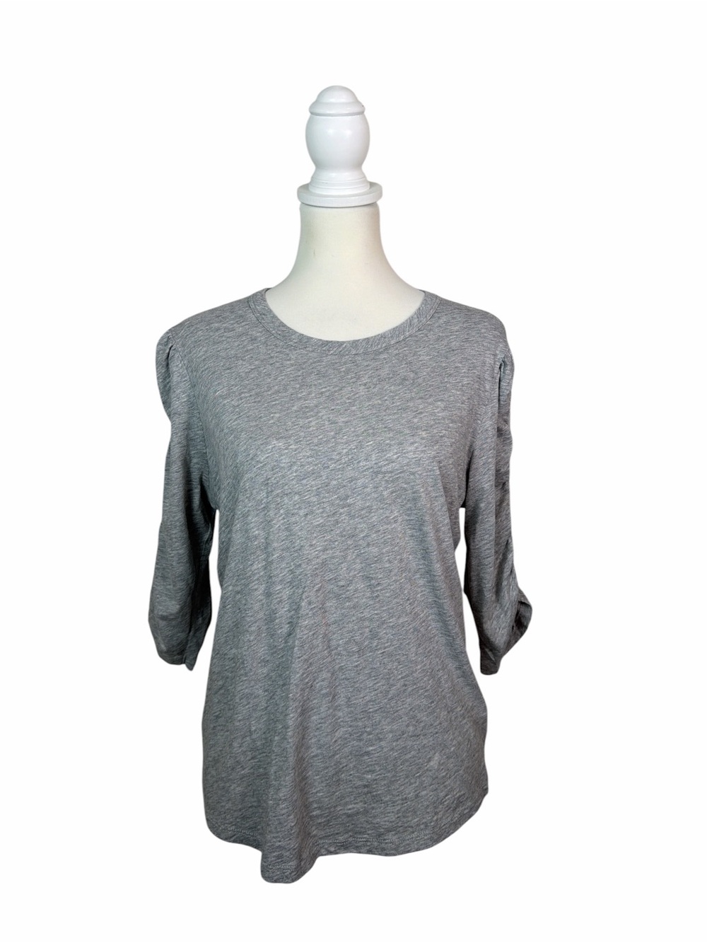 Veronica Beard Gray Ruched Sleeve Crewneck Top Women’s Size Large